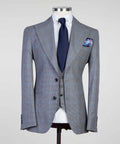3 Piece Light Grey Checked Suit
