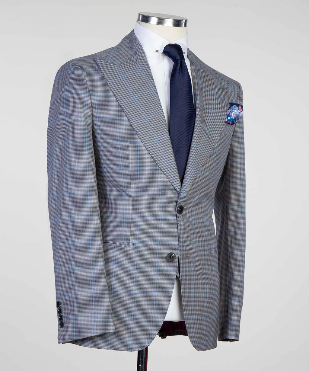 3 Piece Light Grey Checked Suit