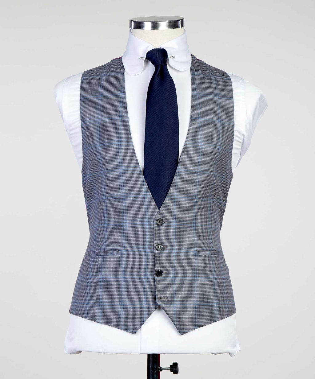 3 Piece Light Grey Checked Suit