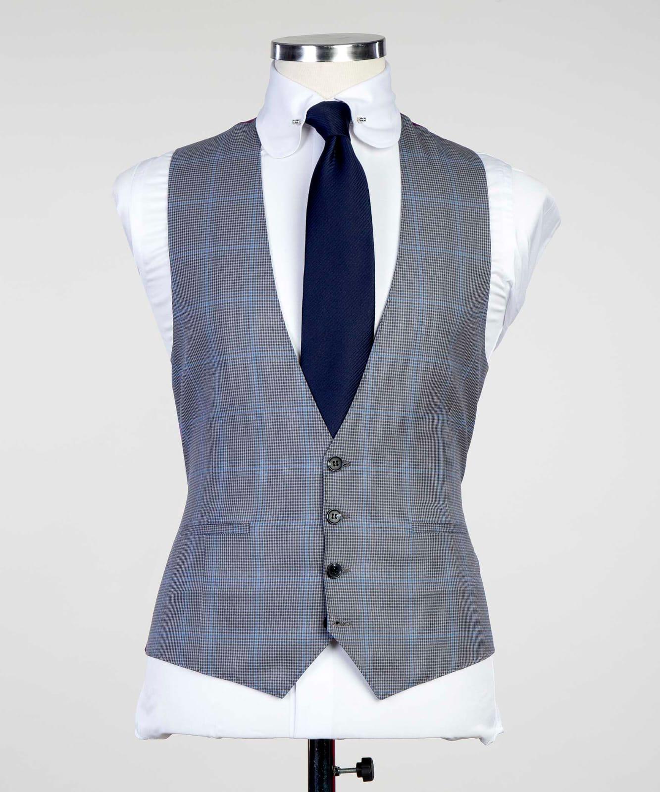 3 Piece Light Grey Checked Suit