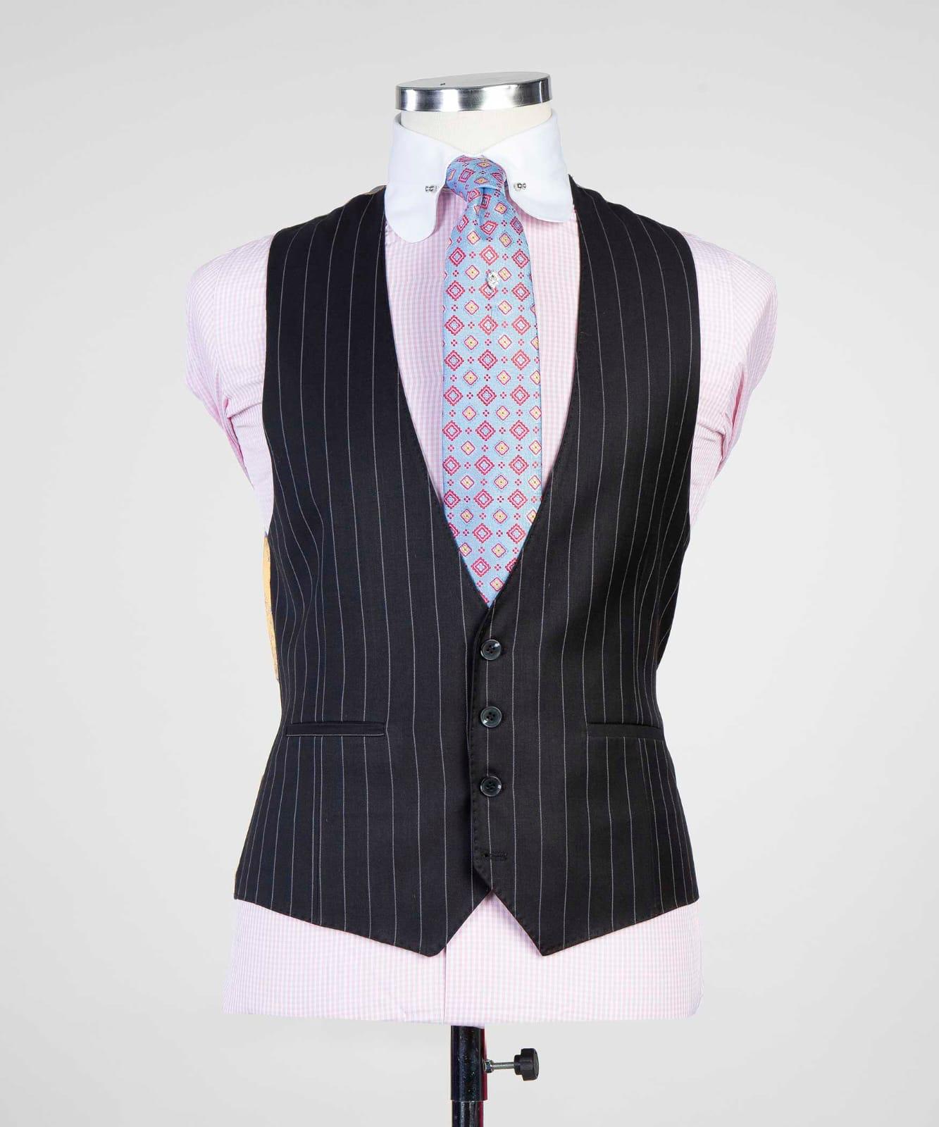 3 Piece Black Striped Suit