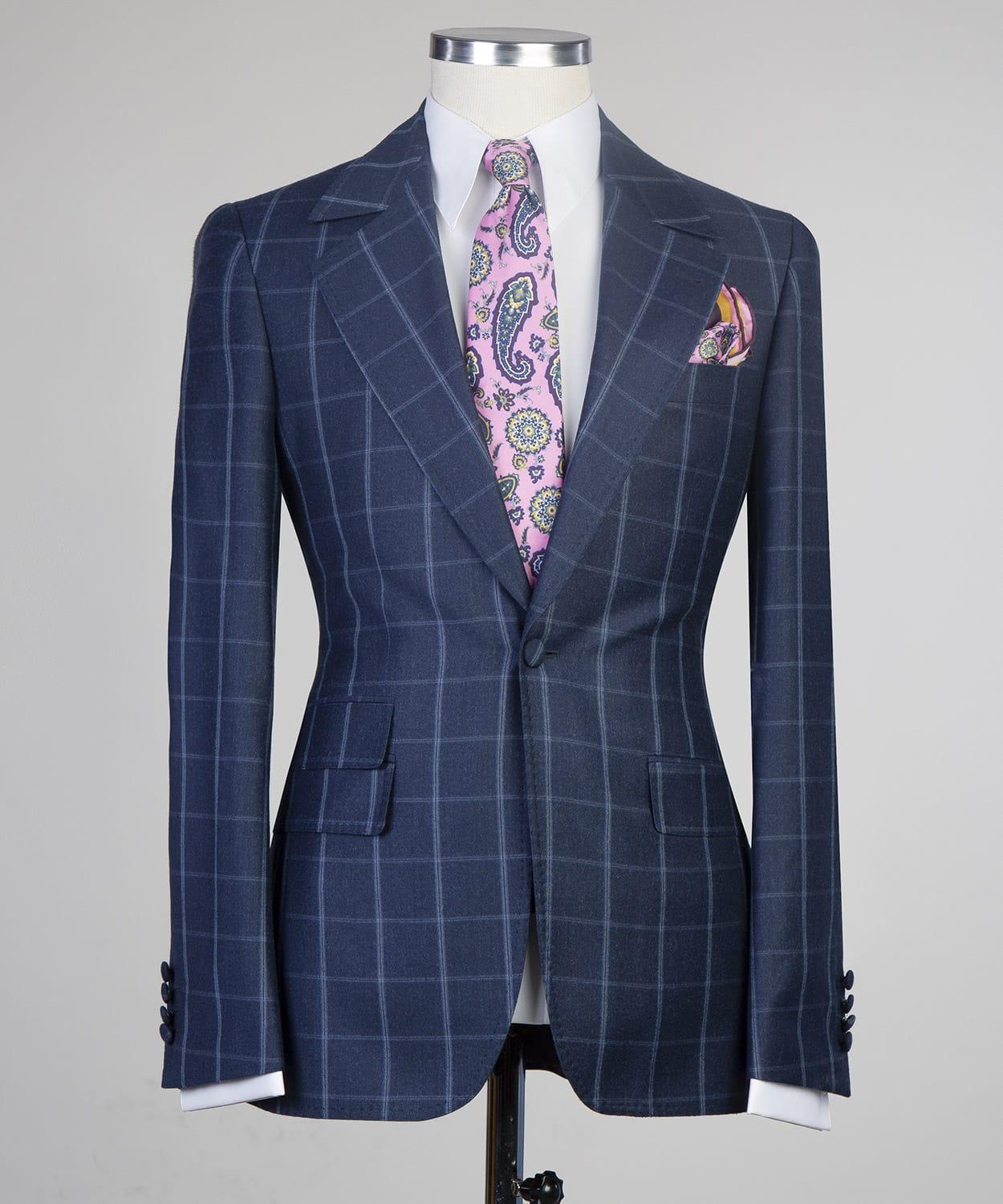 3 Piece Navy Blue Checked Suit