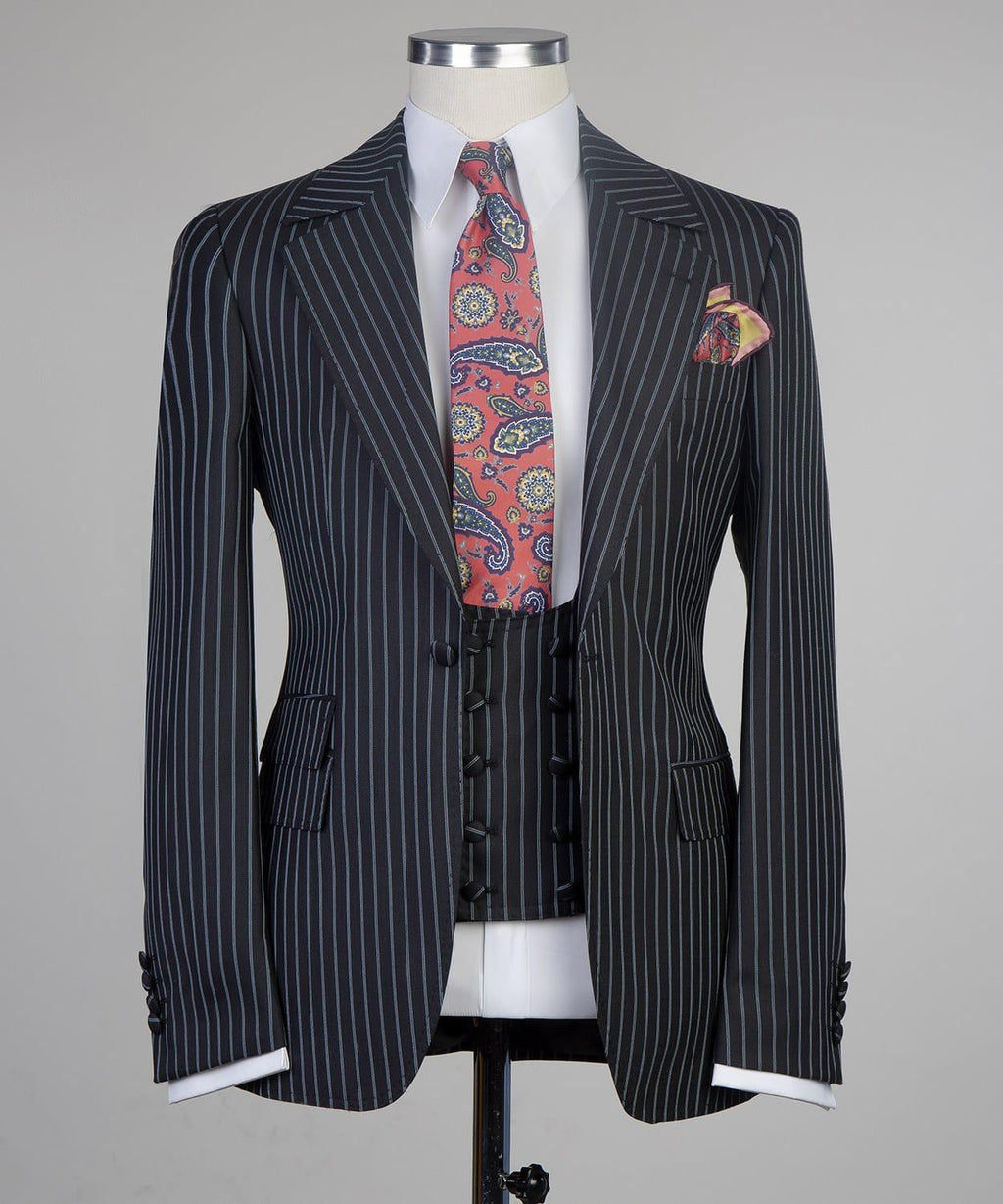 3 Piece Black Striped Suit
