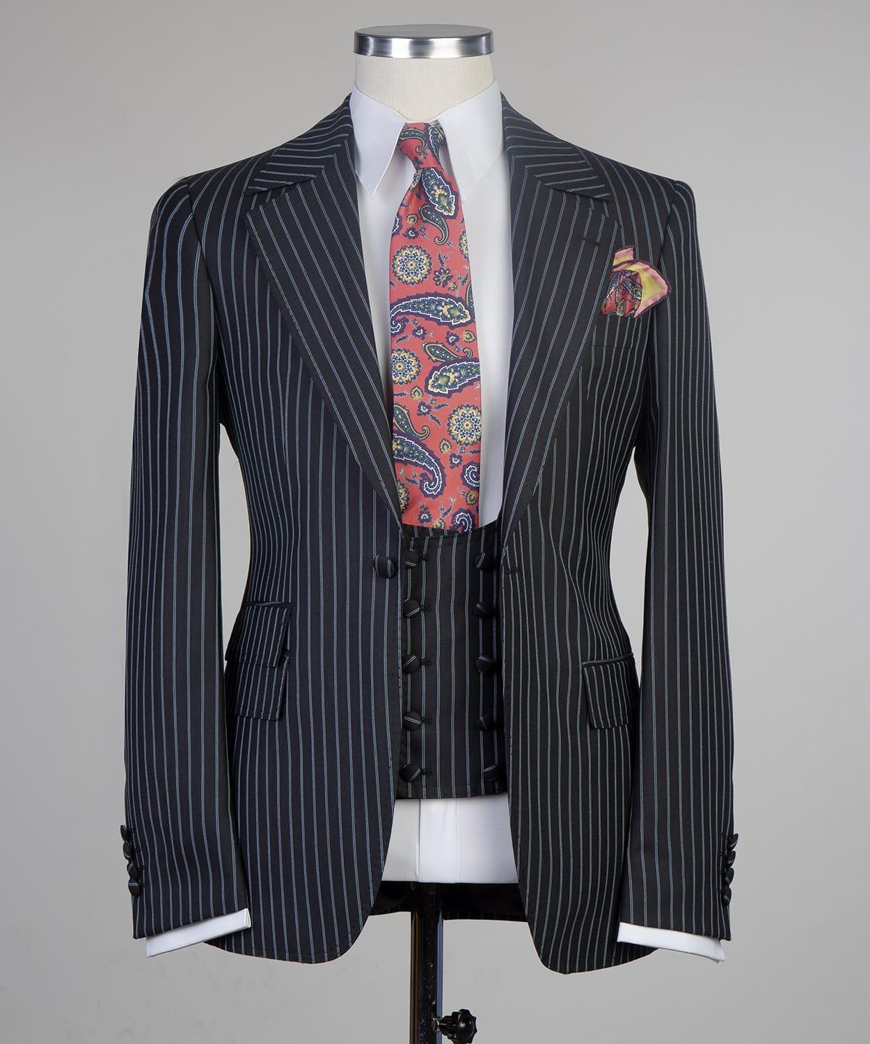 3 Piece Black Striped Suit