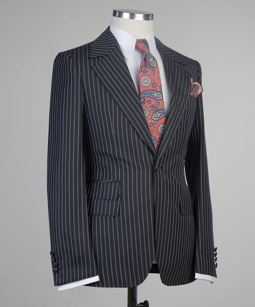 3 Piece Black Striped Suit