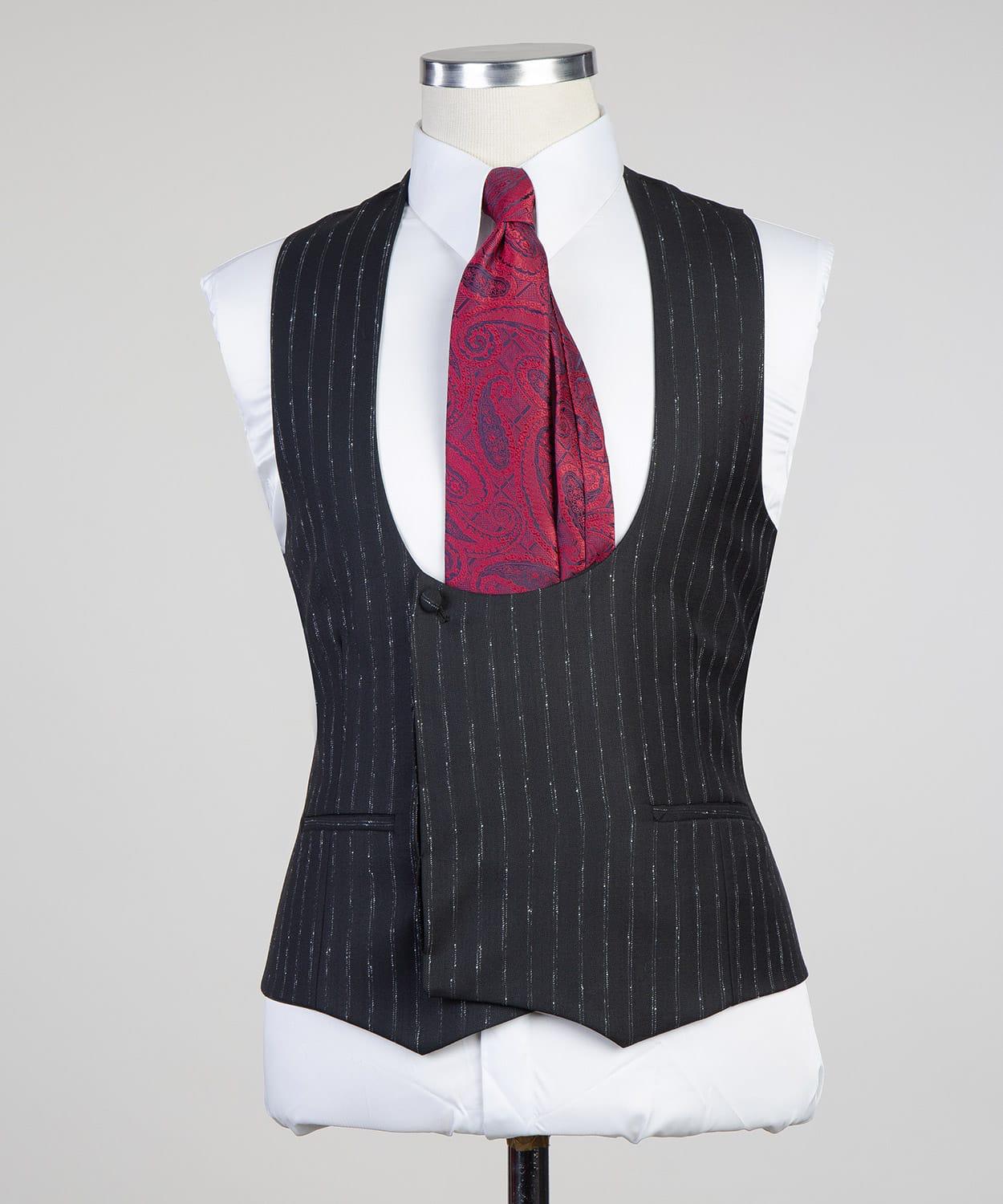 3 Piece Black  Striped Suit
