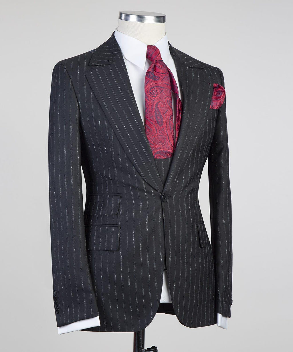3 Piece Black  Striped Suit
