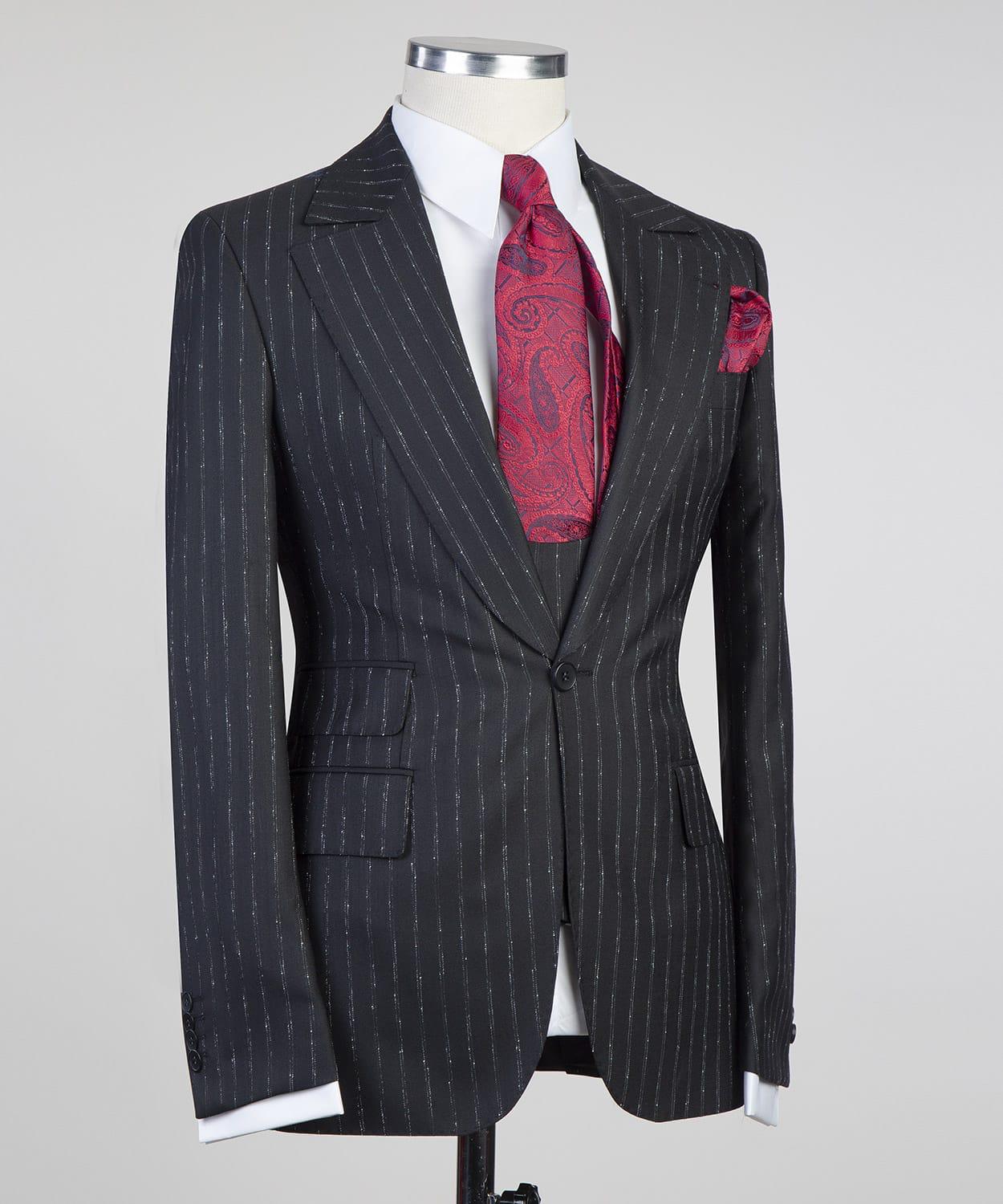 3 Piece Black  Striped Suit