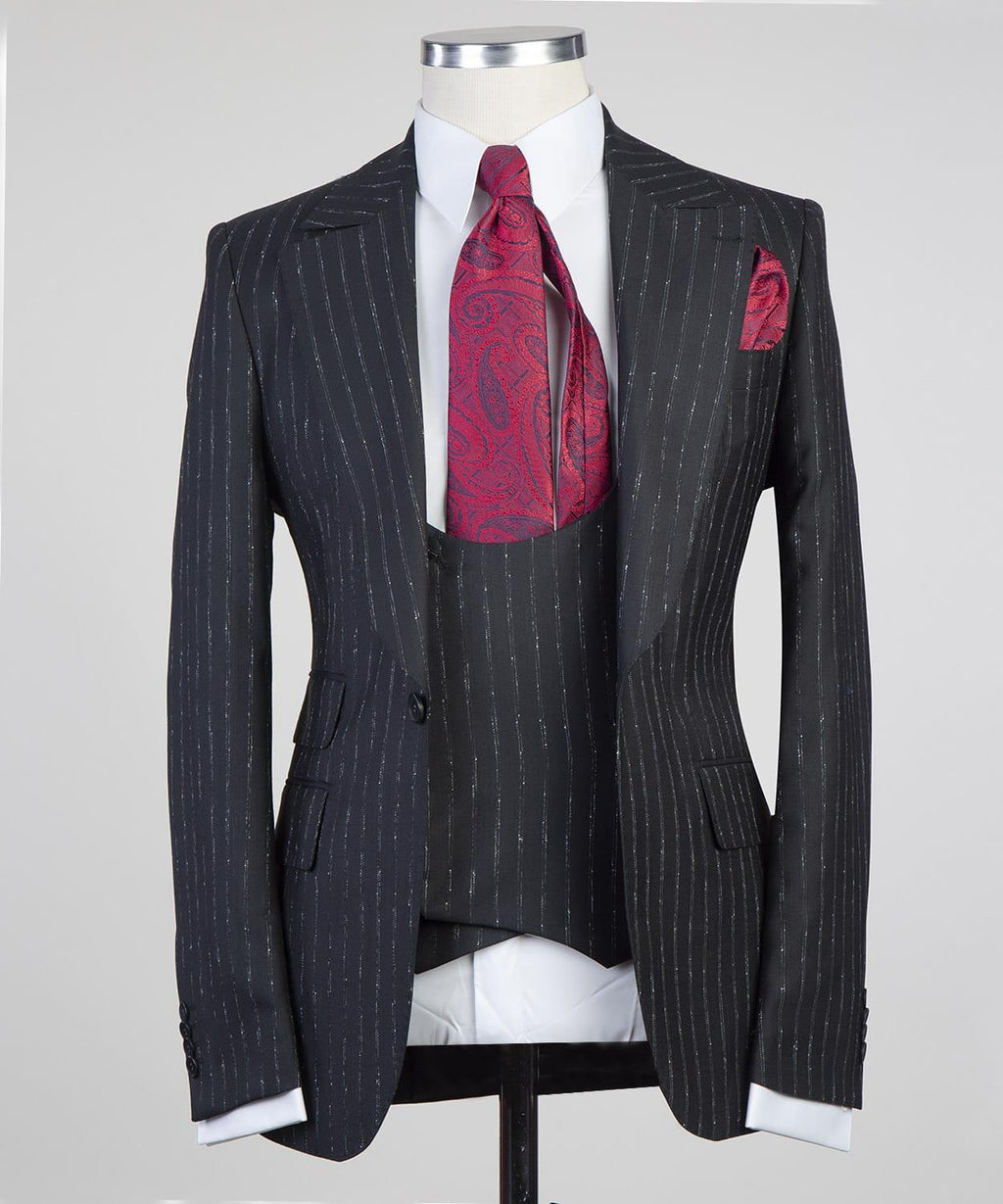 3 Piece Black  Striped Suit