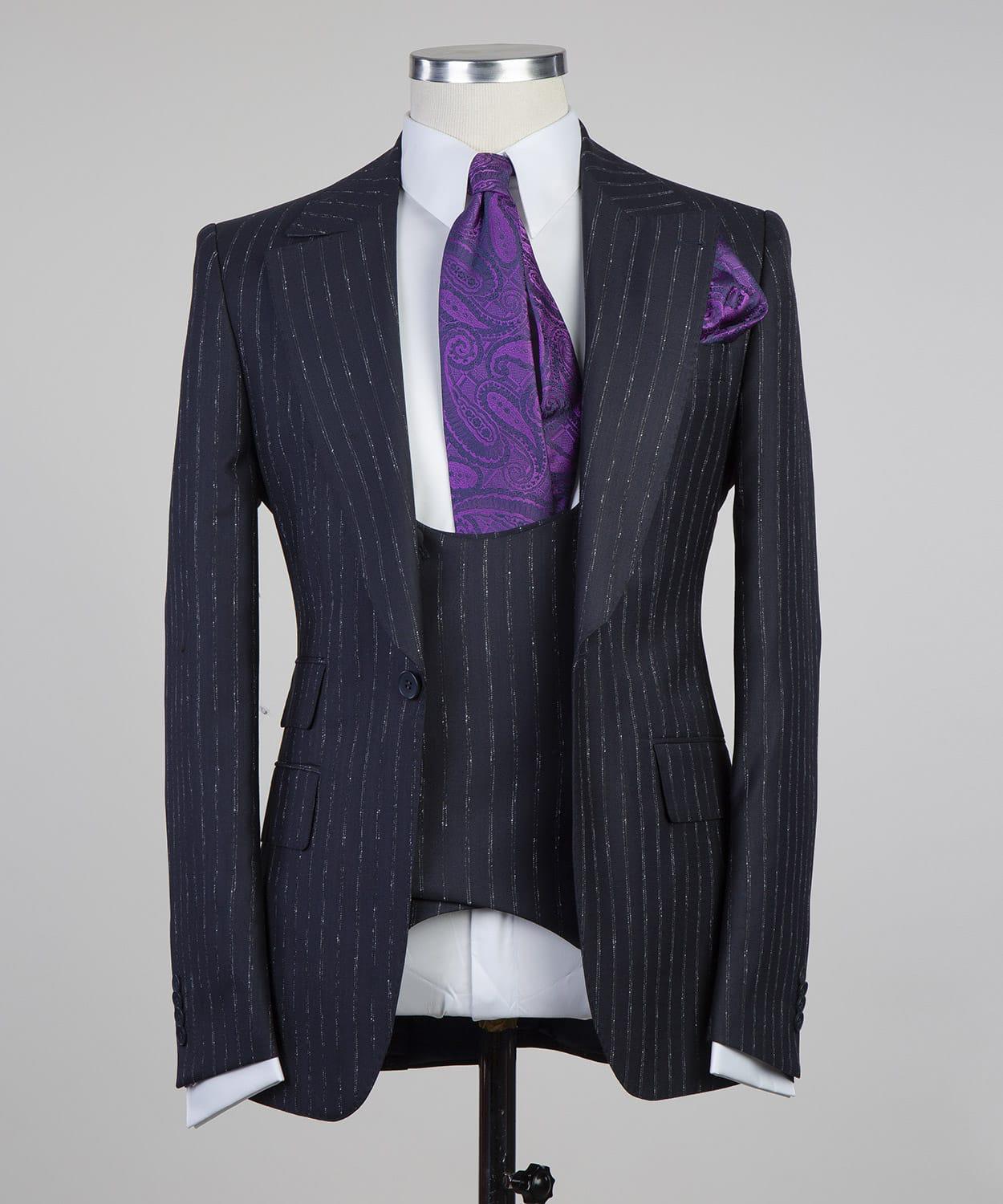 3 Piece Dark Blue Striped Suit