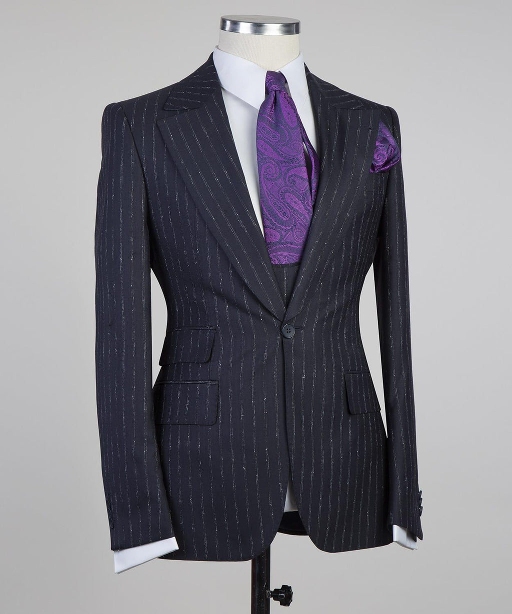 3 Piece Dark Blue Striped Suit