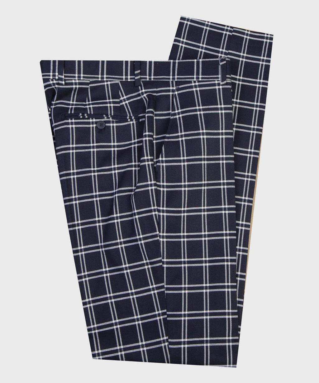 3 Piece Navy Blue Checked Suit