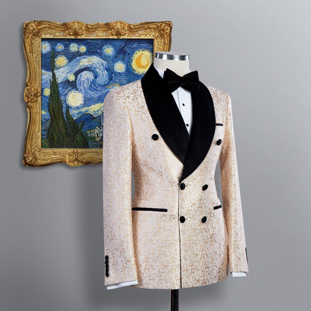 2 Piece Double Breasted Gold White Tuxedo