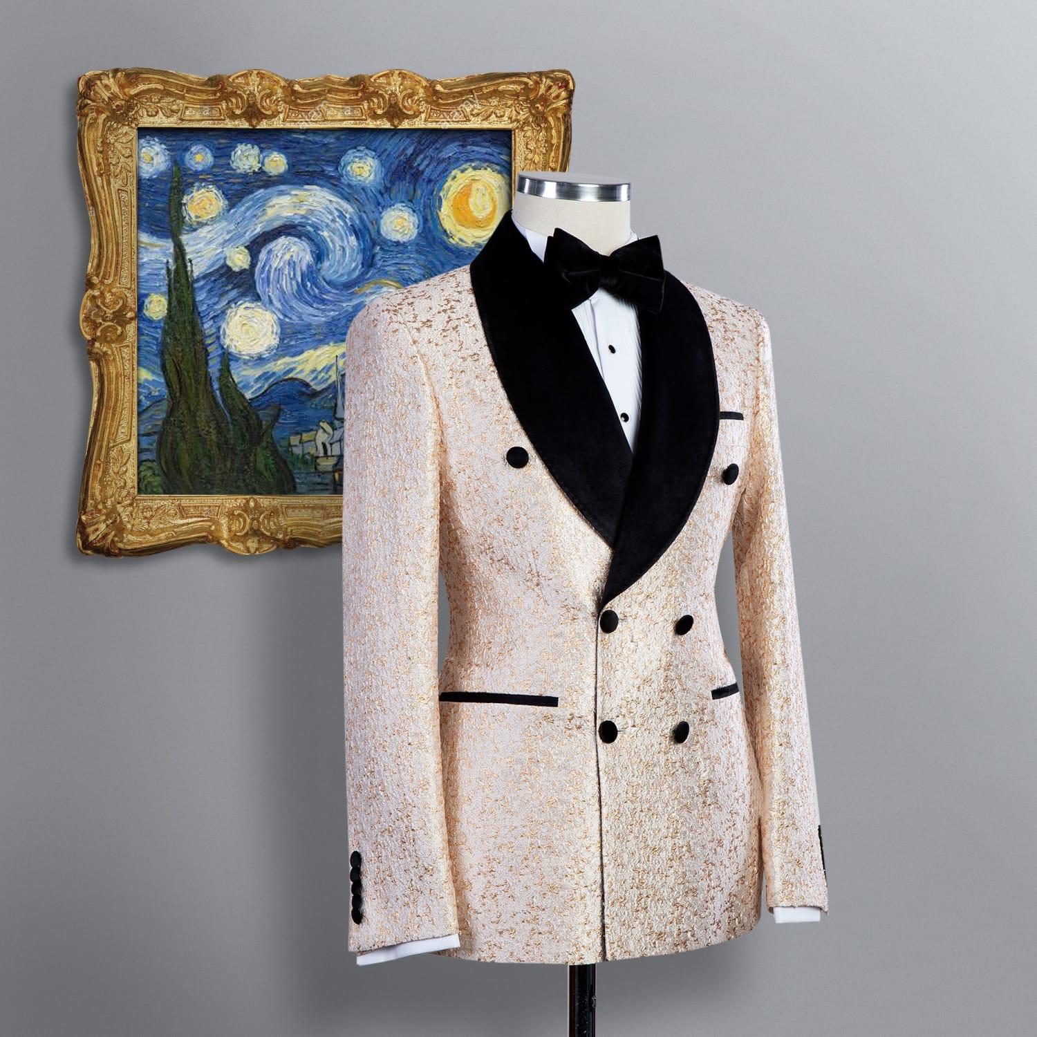 2 Piece Double Breasted Gold White Tuxedo