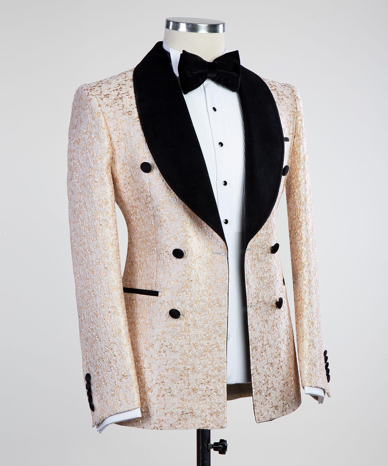 2 Piece Double Breasted Gold White Tuxedo