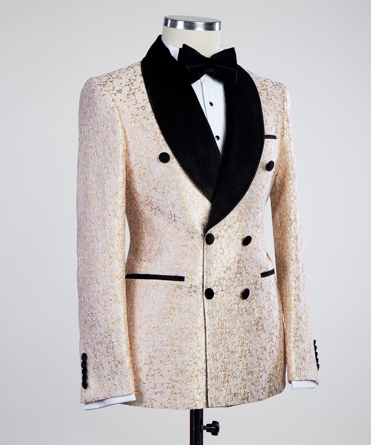 2 Piece Double Breasted Gold White Tuxedo