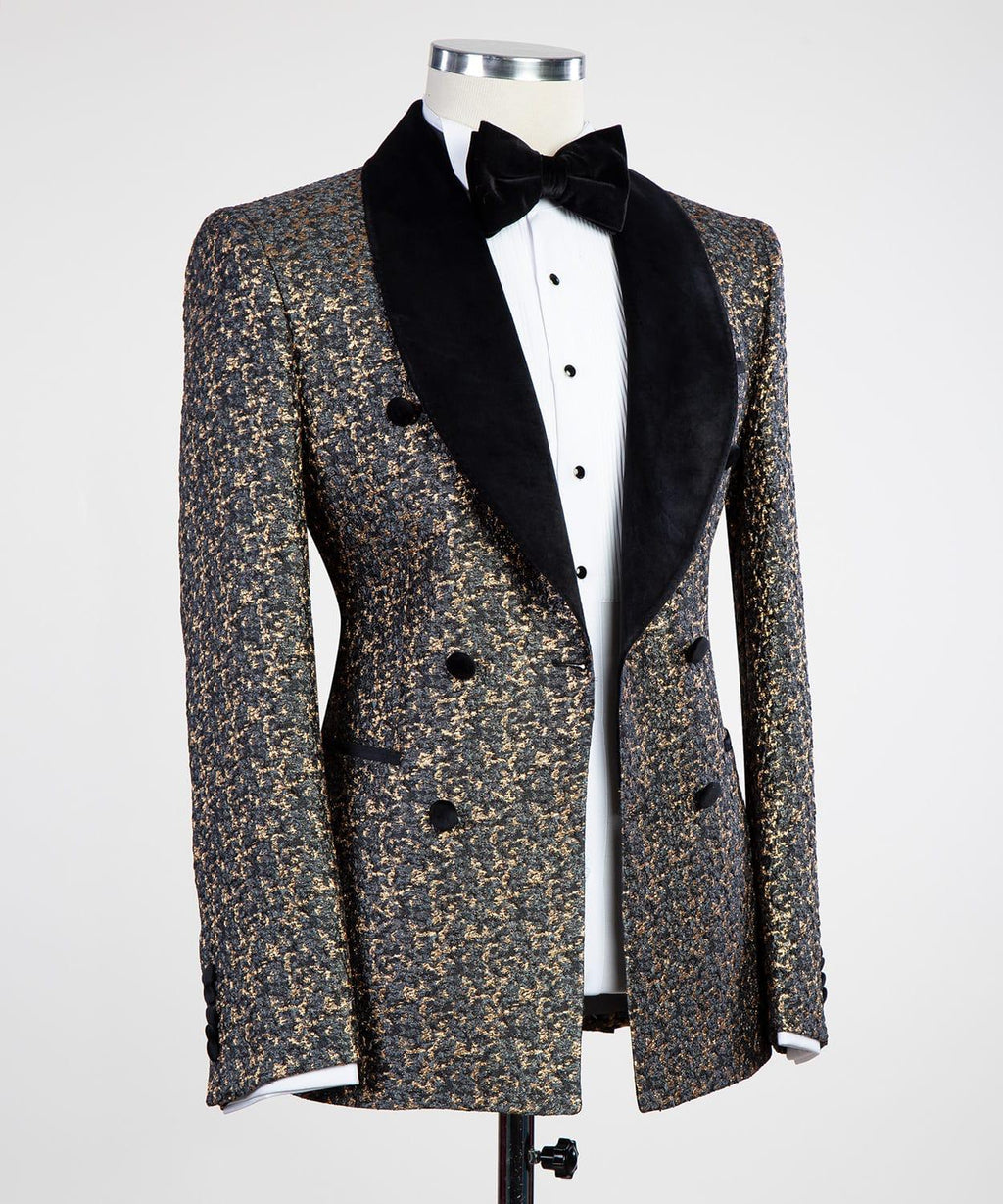 2 Piece Double Breasted Dark Gold Flower Tuxedo