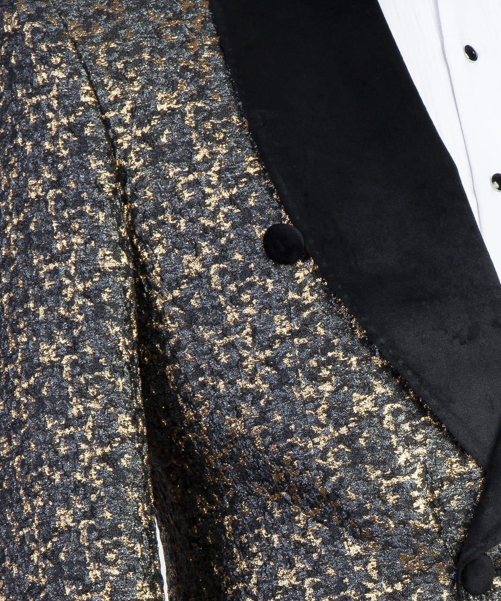 2 Piece Double Breasted Dark Gold Flower Tuxedo