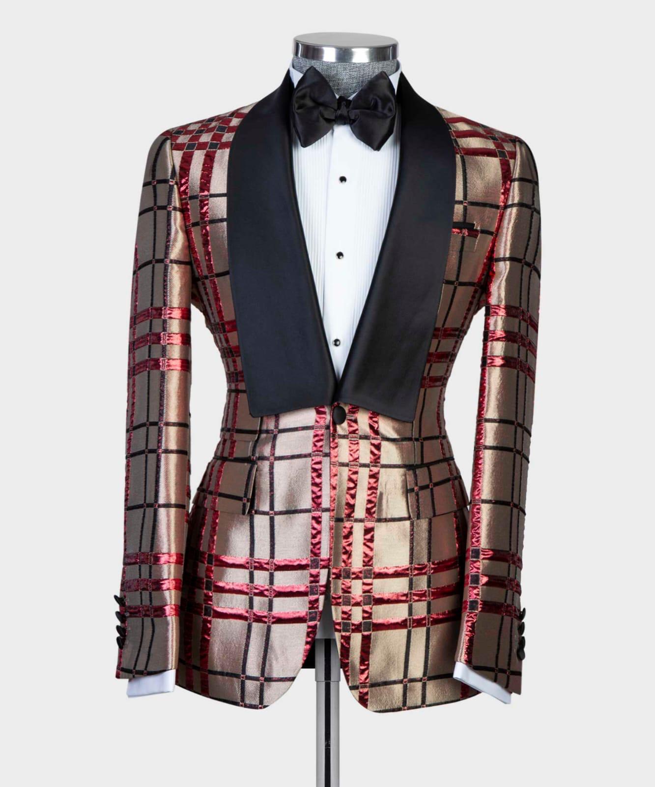 3 Piece Gold Checked Tuxedo