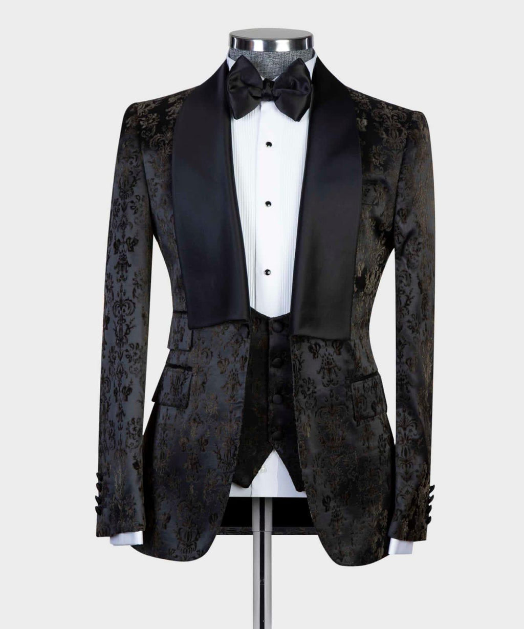 3 Piece Black Flower Tuxedo