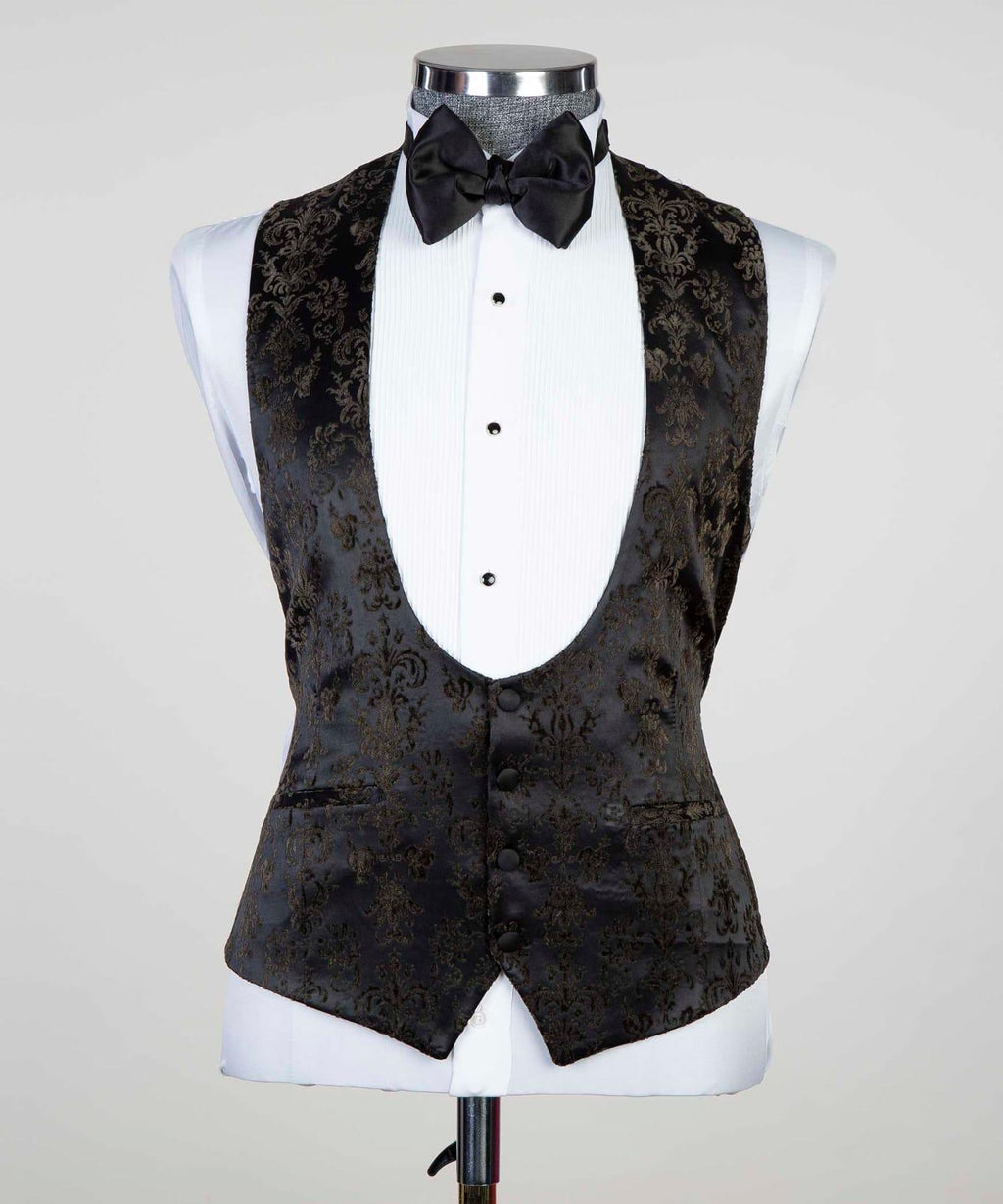 3 Piece Black Flower Tuxedo