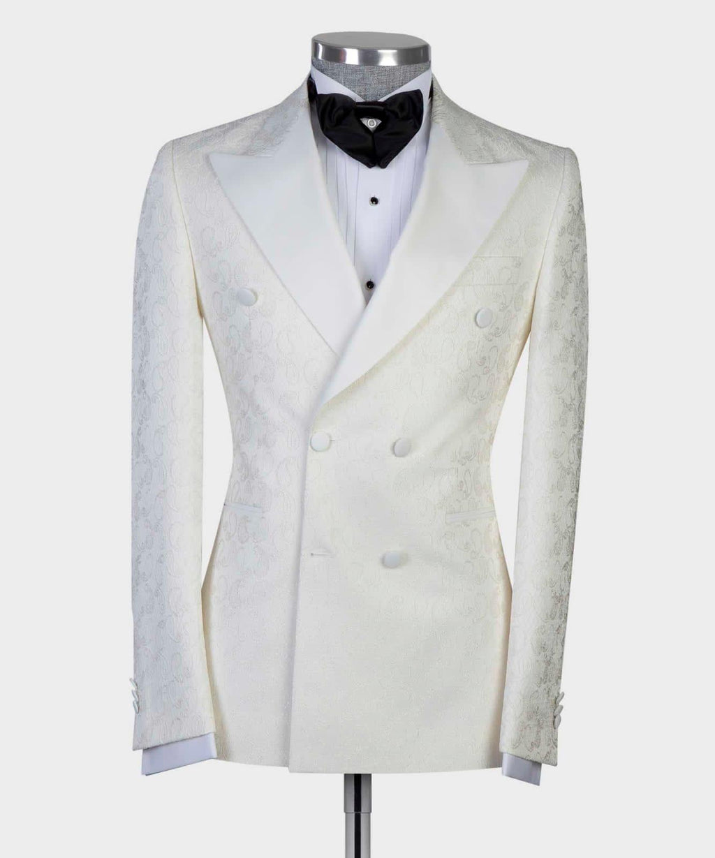 2 Piece Double Breast Flower White Tuxedo