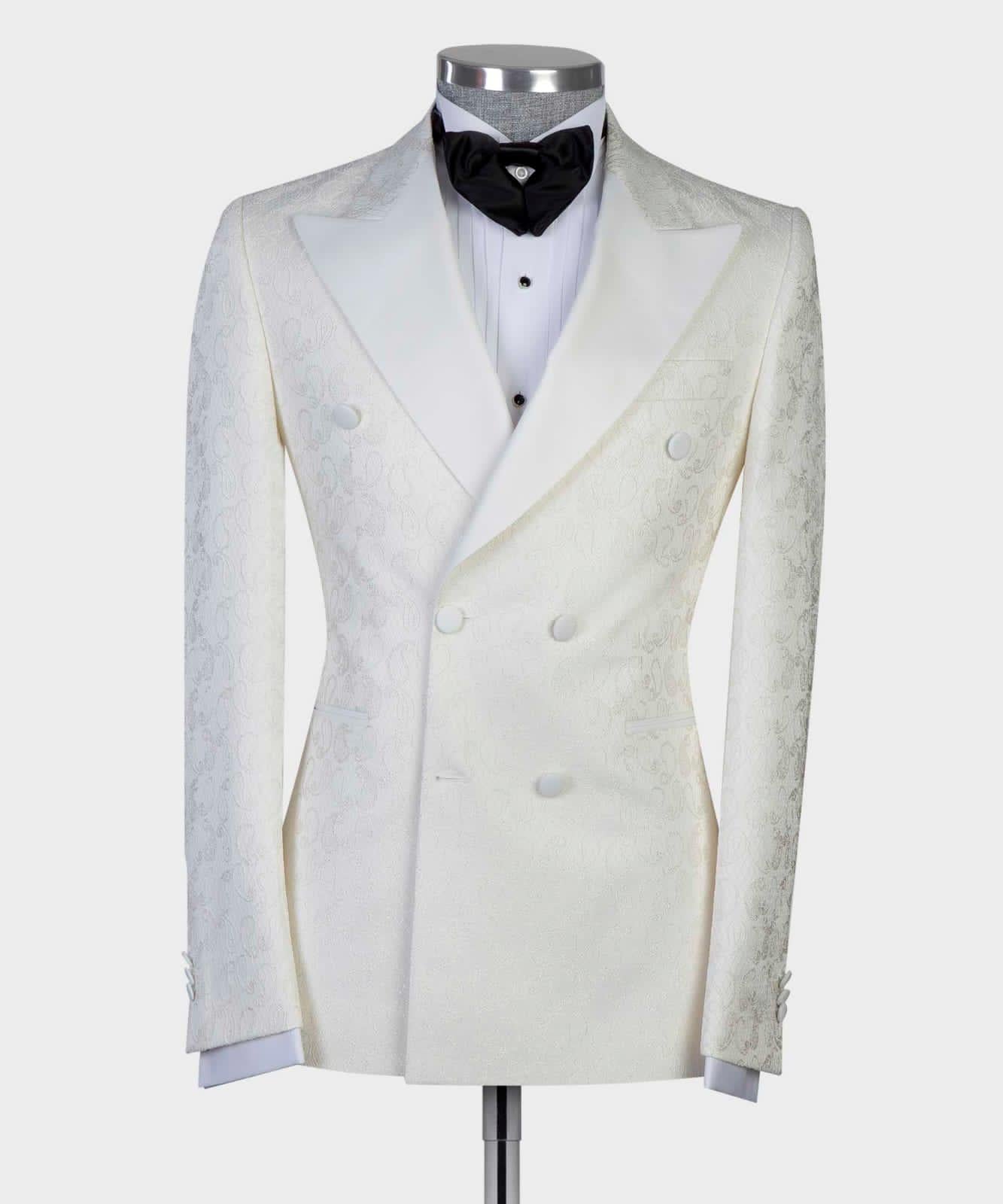 2 Piece Double Breast Flower White Tuxedo