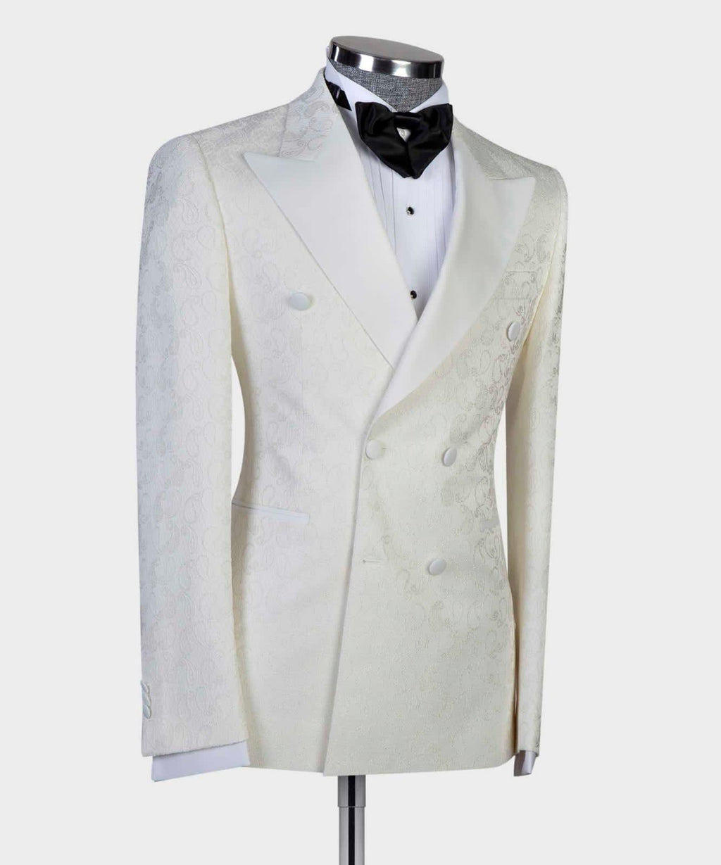 2 Piece Double Breast Flower White Tuxedo