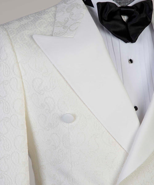 2 Piece Double Breast Flower White Tuxedo