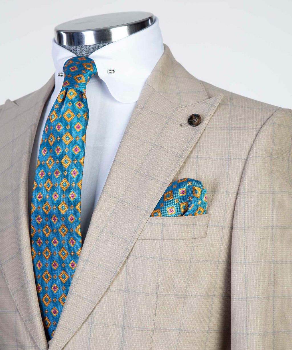Beige Checked Suit