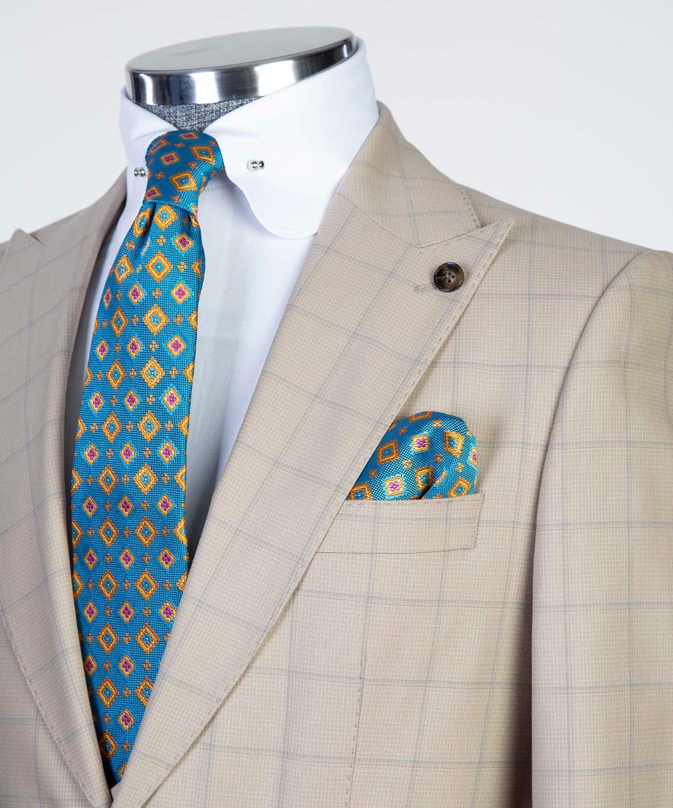 Beige Checked Suit