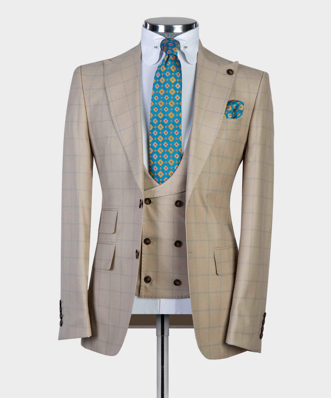 Beige Checked Suit