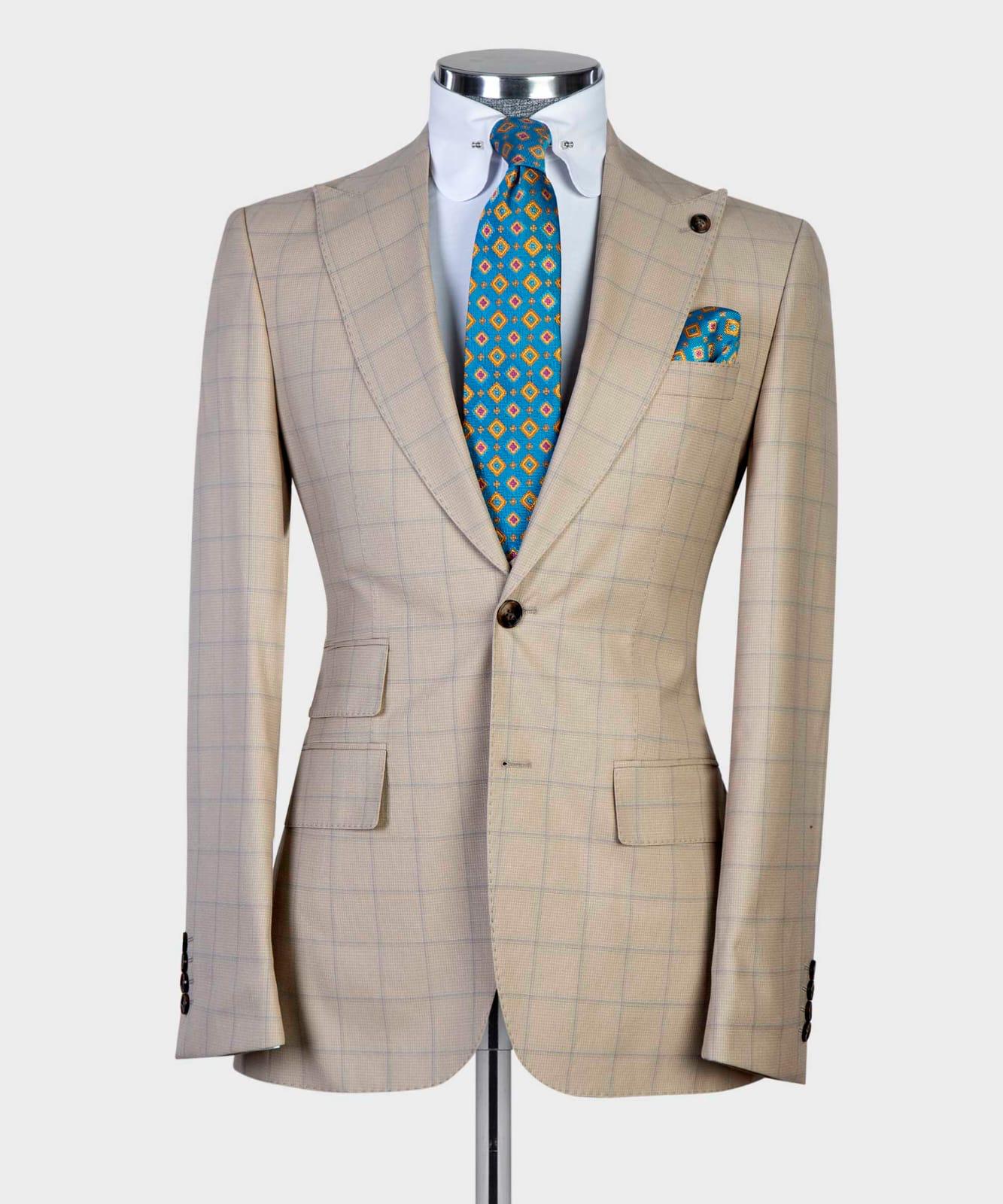 Beige Checked Suit