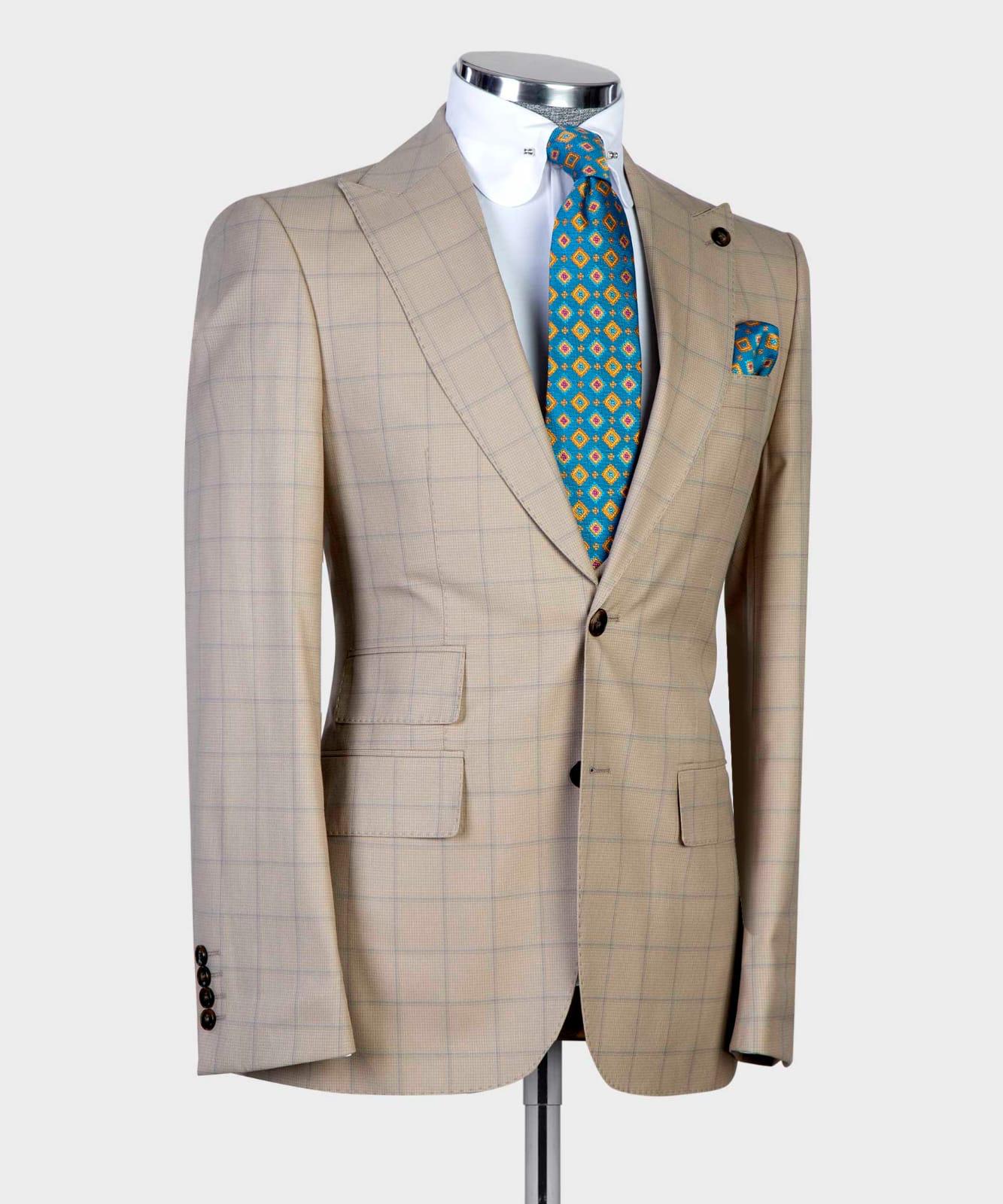 Beige Checked Suit