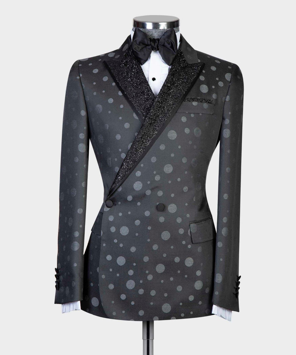 2 Piece Double Breasted Black and Grey Dotted Tuxedo