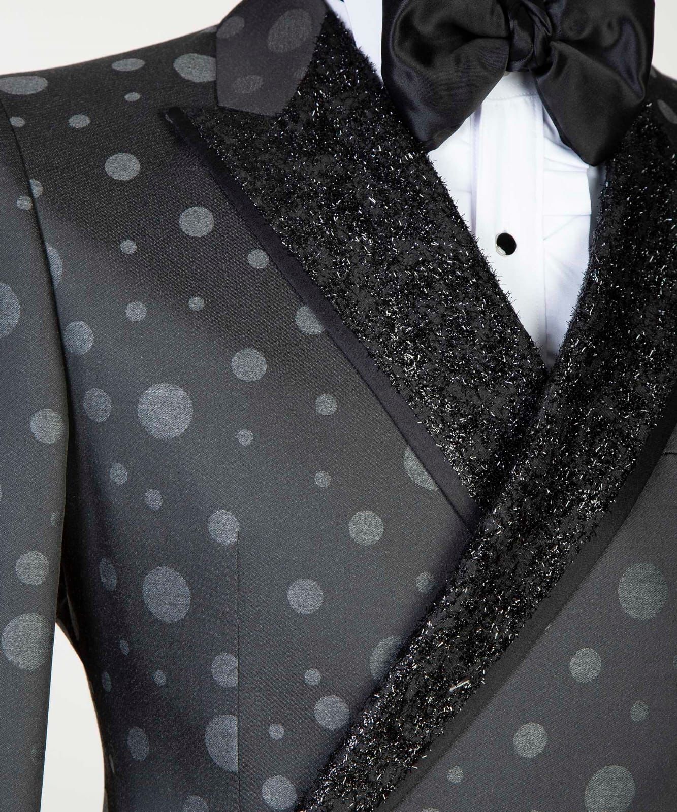 2 Piece Double Breasted Black and Grey Dotted Tuxedo