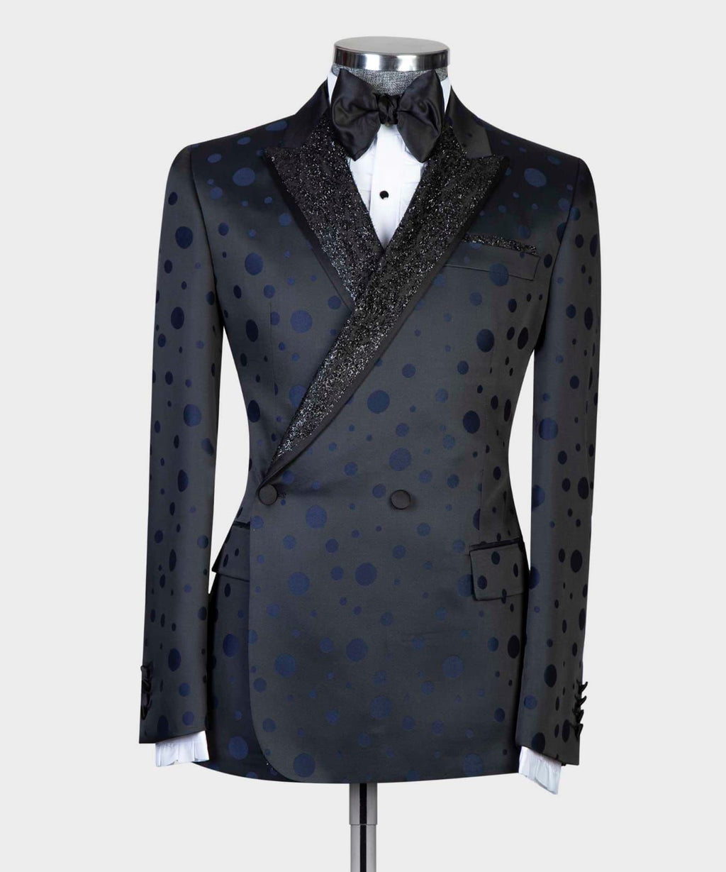 2 Piece Double Breasted Blue Dotted Tuxedo