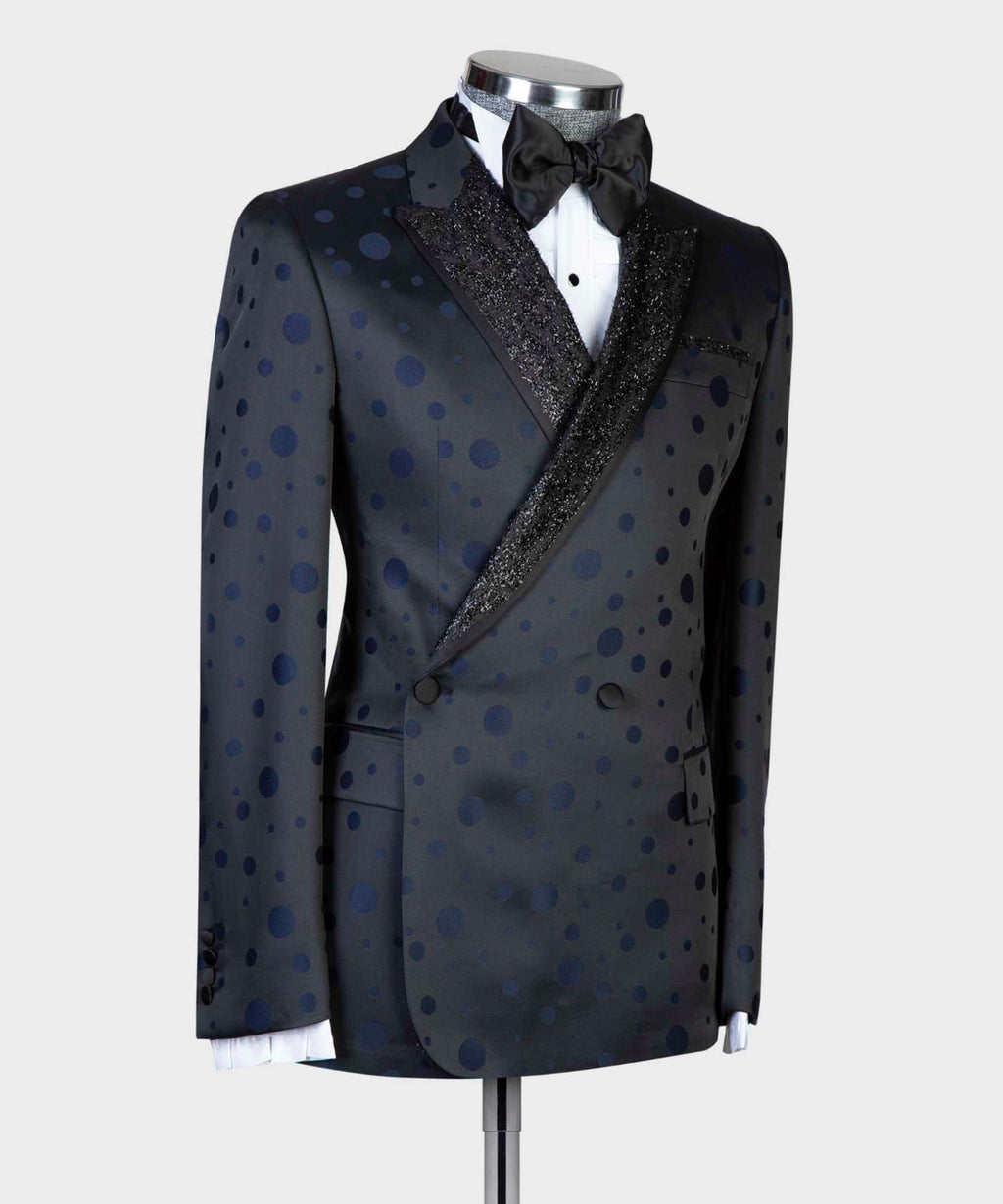 2 Piece Double Breasted Blue Dotted Tuxedo