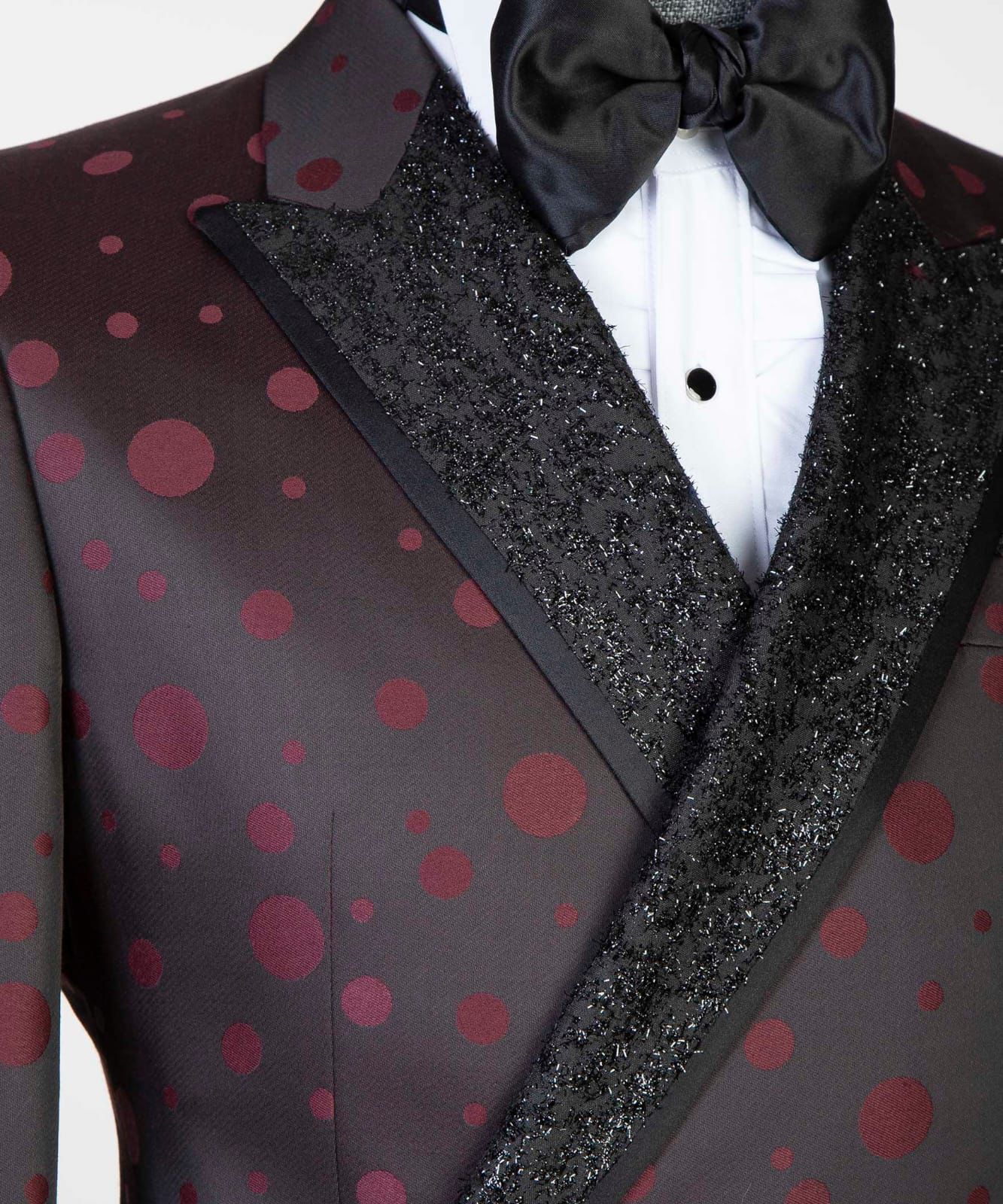 2 Piece Double Breasted Burgundy Dotted Tuxedo
