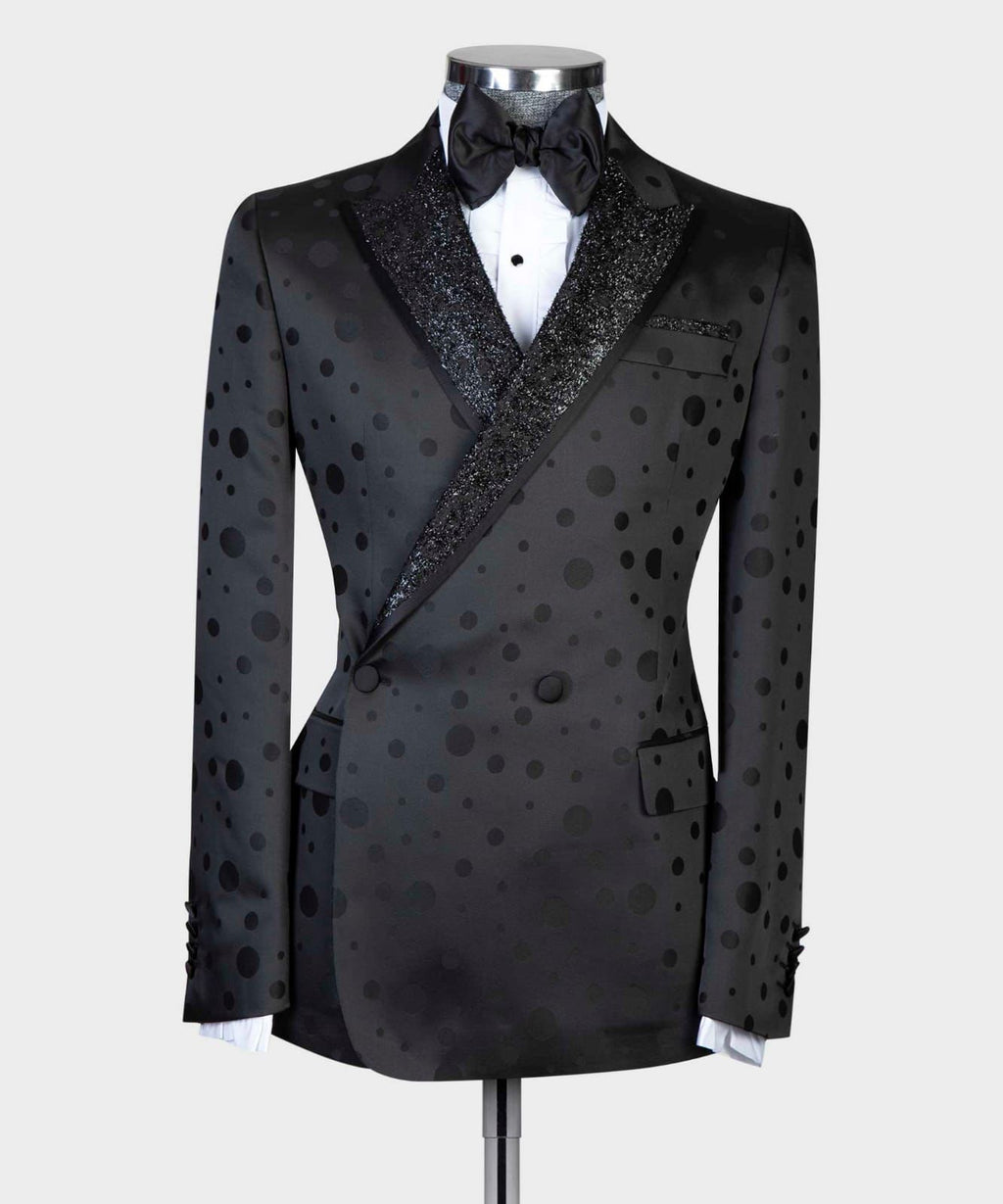 2 Piece Double Breasted Black Dotted Tuxedo