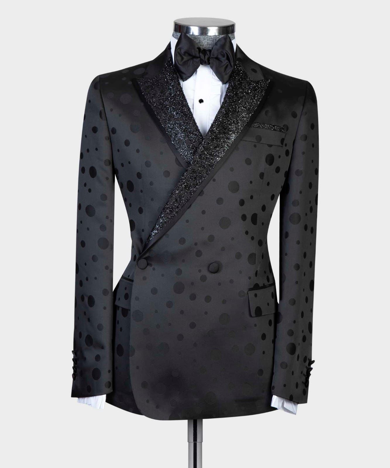 2 Piece Double Breasted Black Dotted Tuxedo