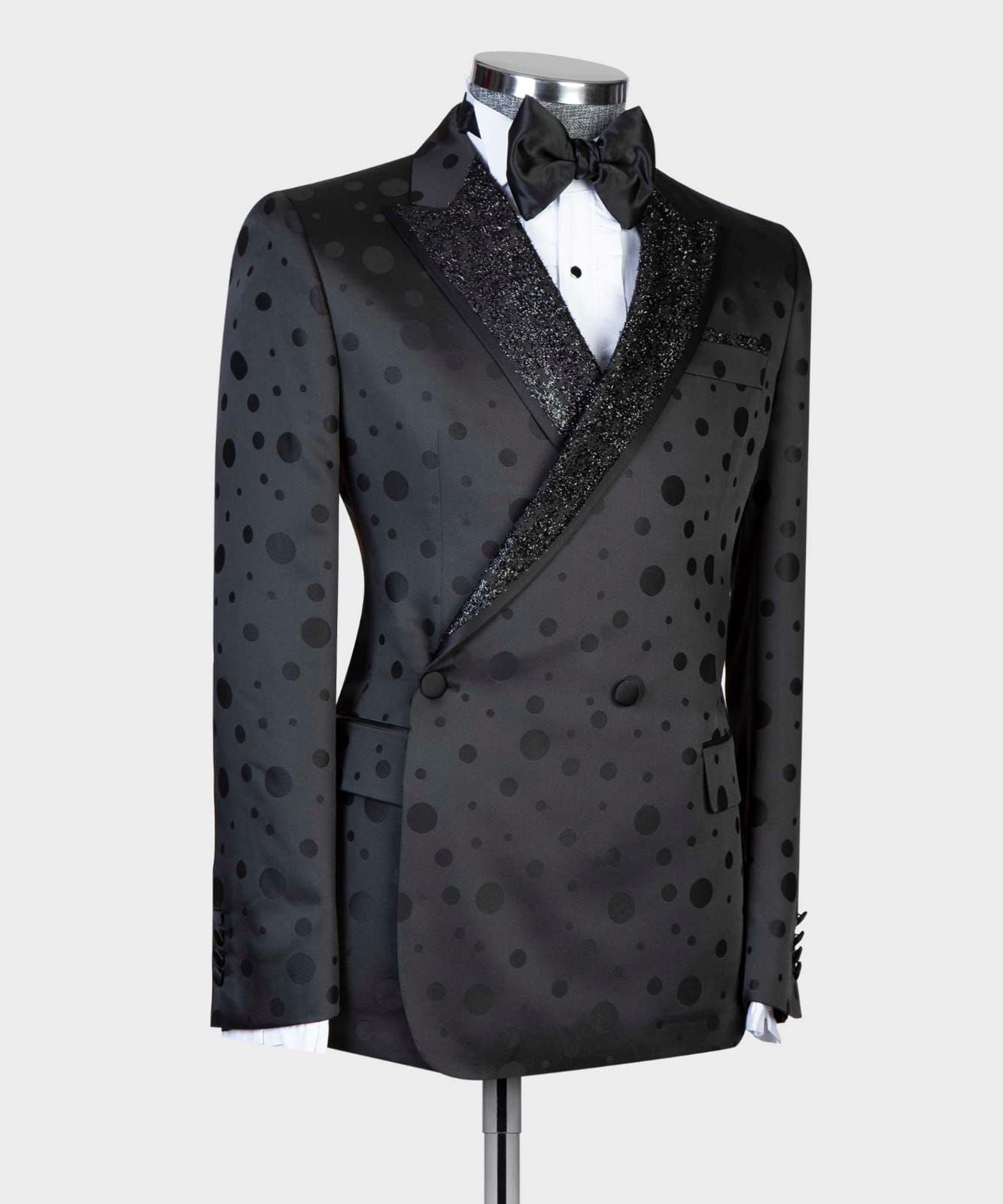 2 Piece Double Breasted Black Dotted Tuxedo