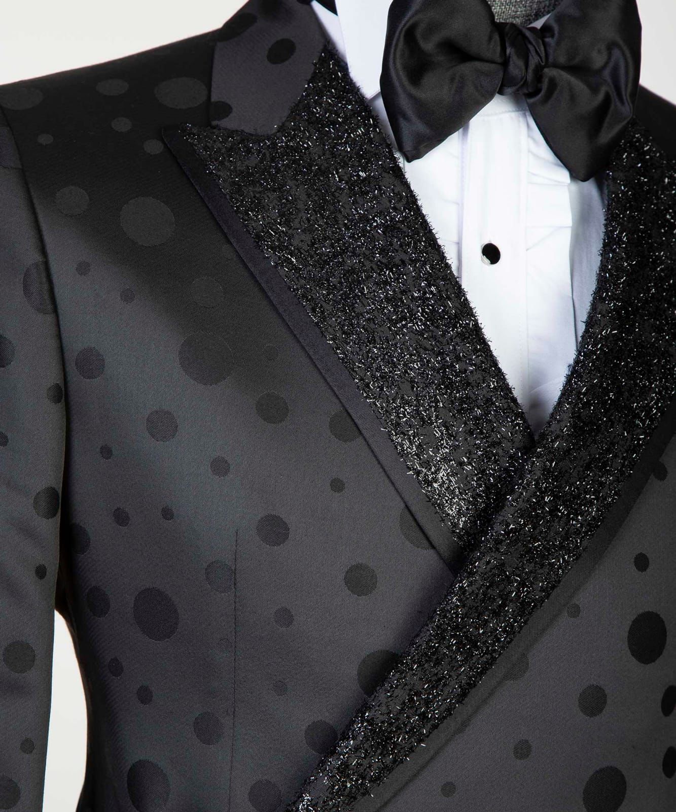 2 Piece Double Breasted Black Dotted Tuxedo