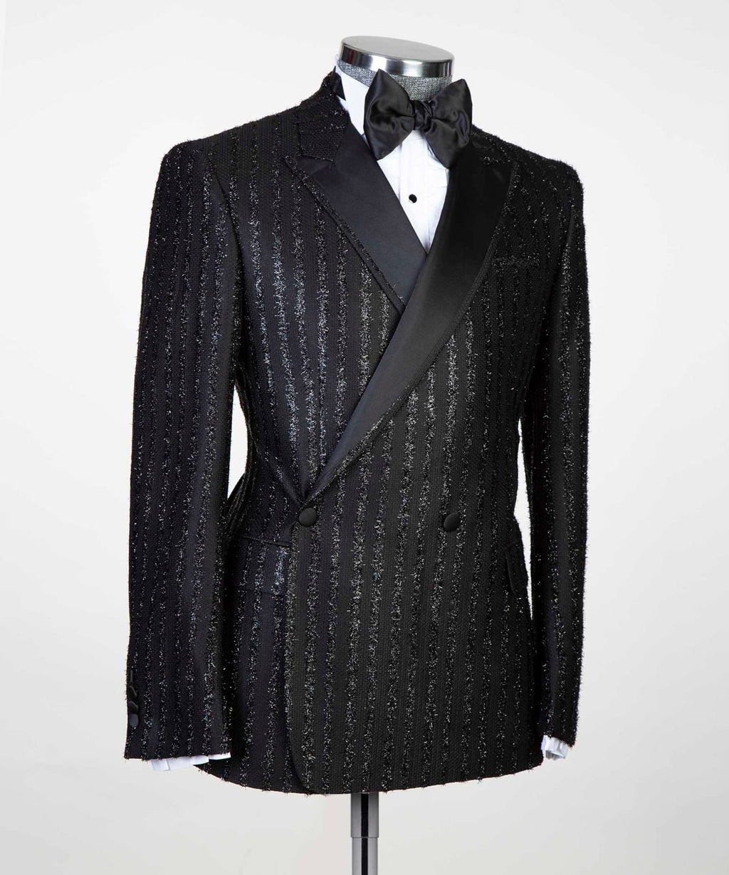 2 Piece Double Breasted Black and Gold Stripe Tuxedo