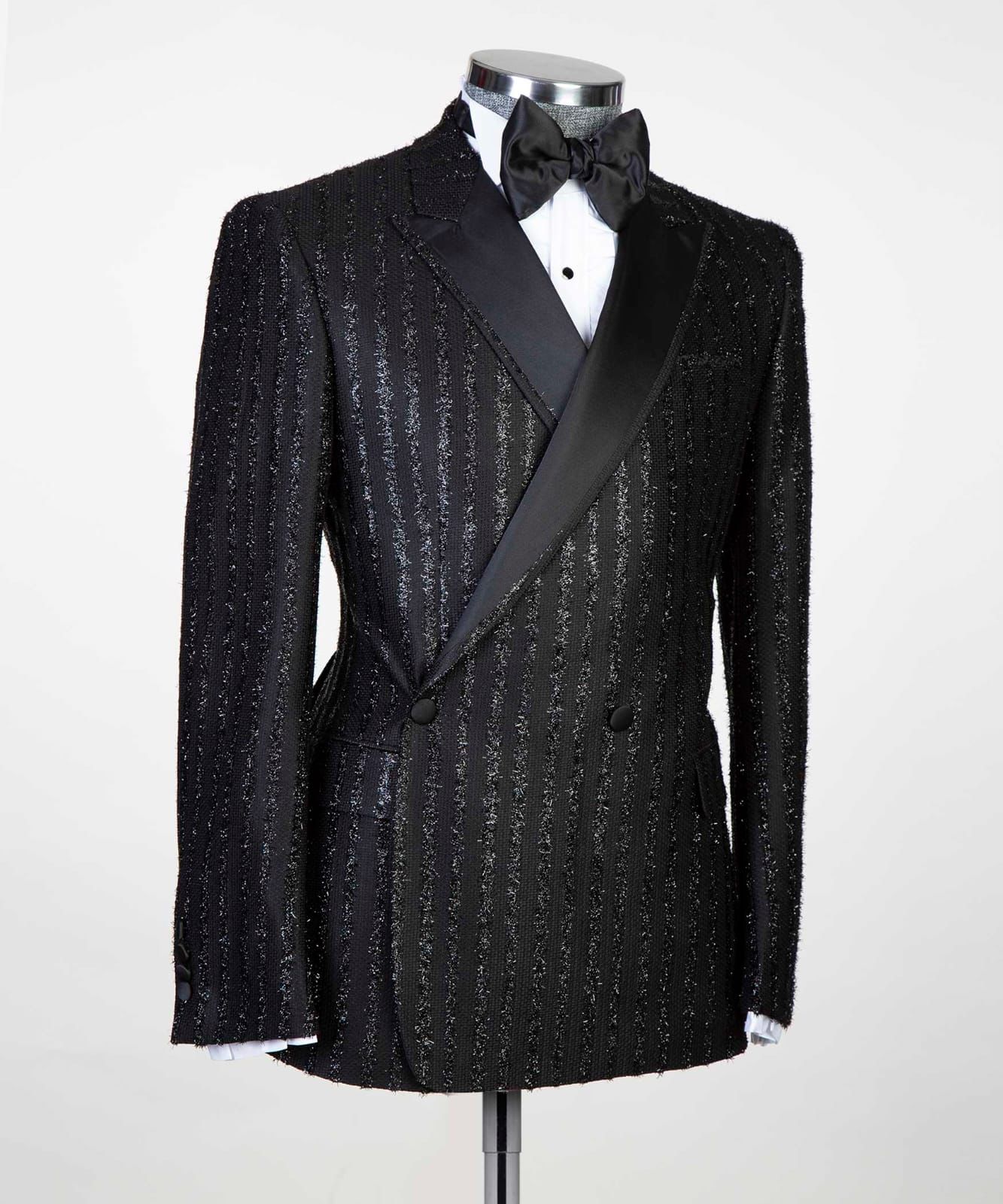 2 Piece Double Breasted Black and Gold Stripe Tuxedo