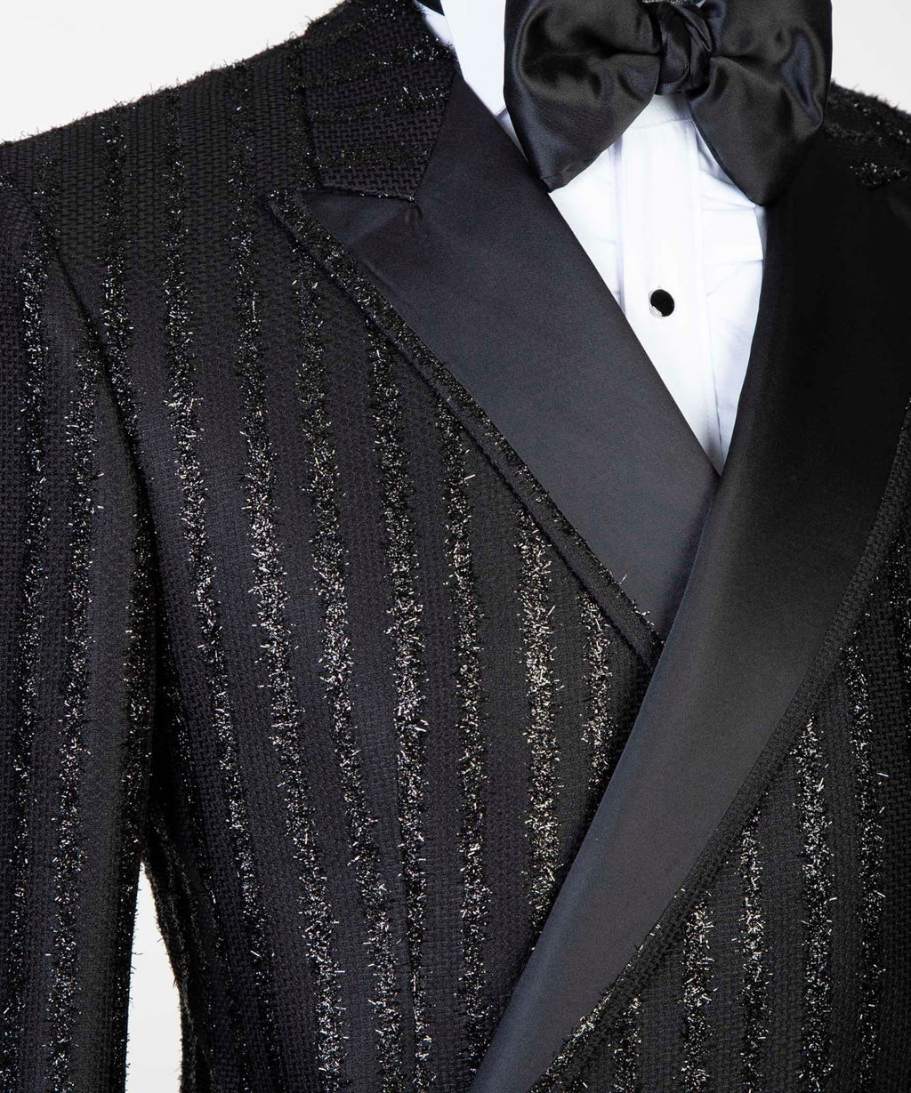 2 Piece Double Breasted Black and Gold Stripe Tuxedo