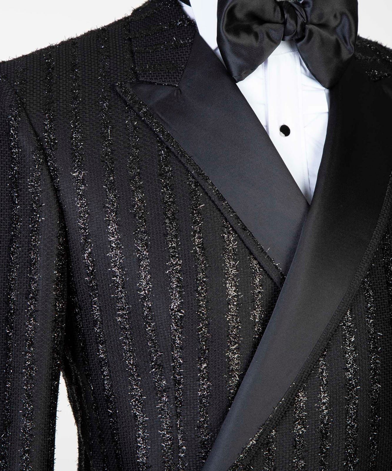 2 Piece Double Breasted Black and Gold Stripe Tuxedo